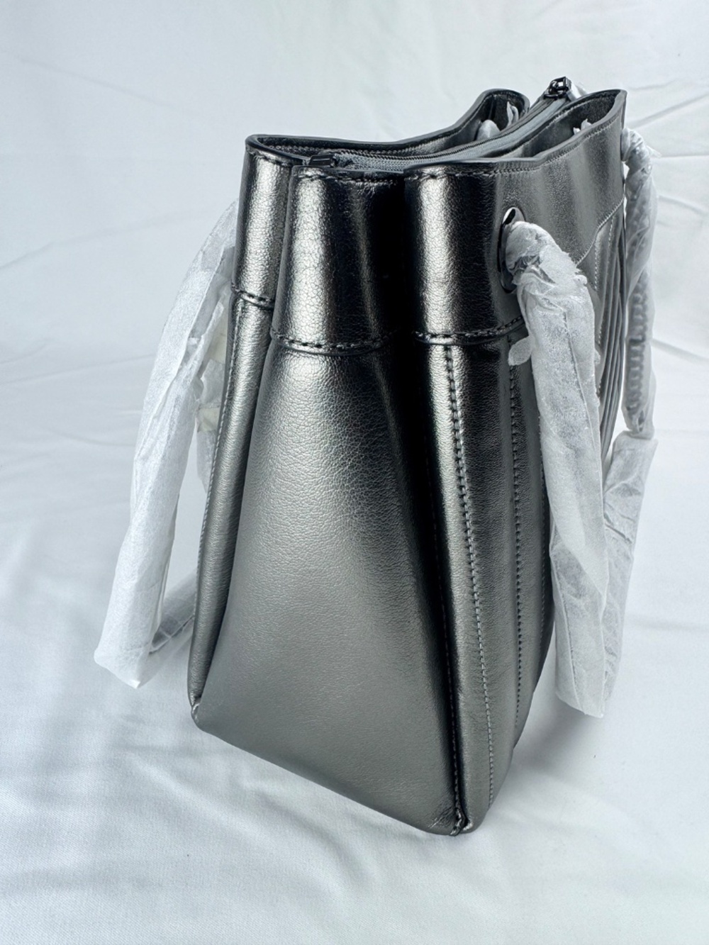 NWT Michael Kors Susan Anthracite/Gunmetal Leather Shoulder Bag w/ Chain Strap - Picture 4 of 12